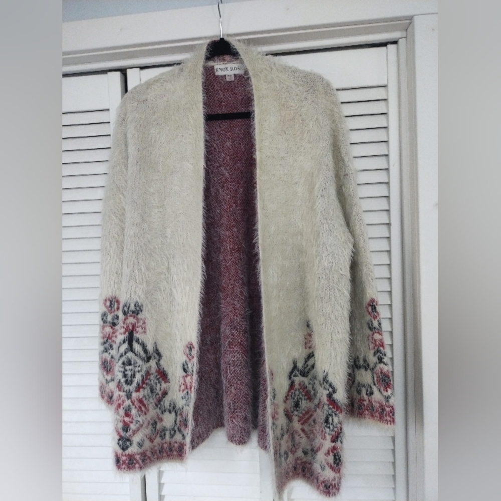 Knox Rose Cream Open-Front Floral Trim Sweater